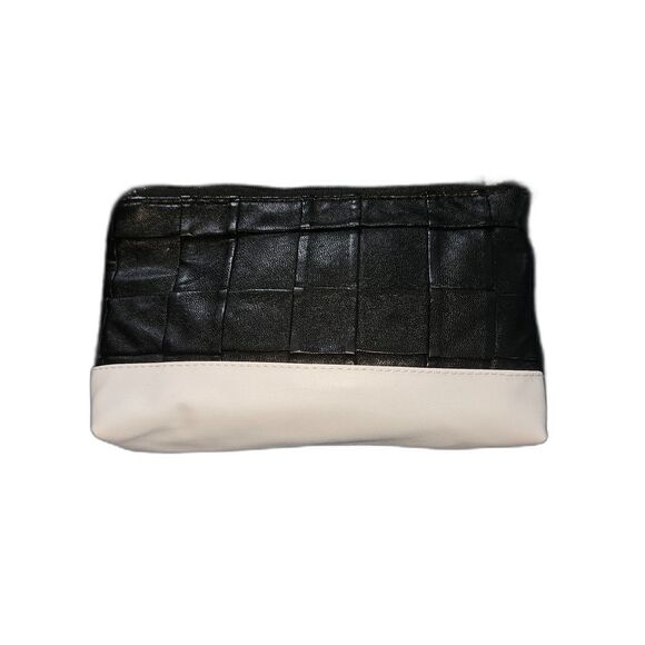 🍂SISLEY Faux Leather Weave Makeup Bag Black and White with samples! - Picture 2 of 5